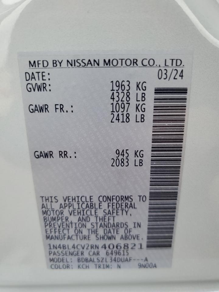 2024 NISSAN ALTIMA SR VIN:1N4BL4CV2RN406821