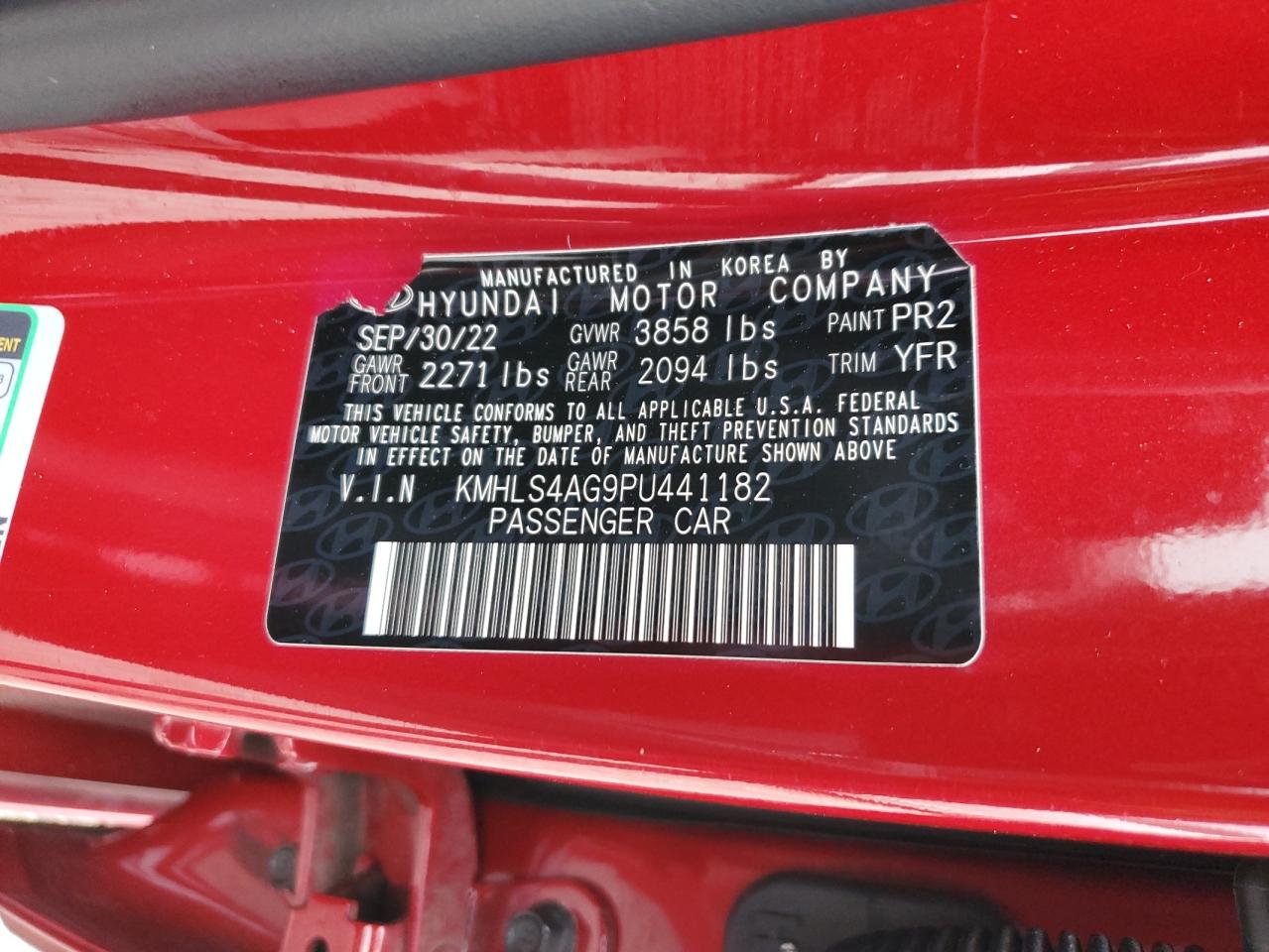 2023 HYUNDAI ELANTRA SEL VIN:KMHLS4AG9PU441182