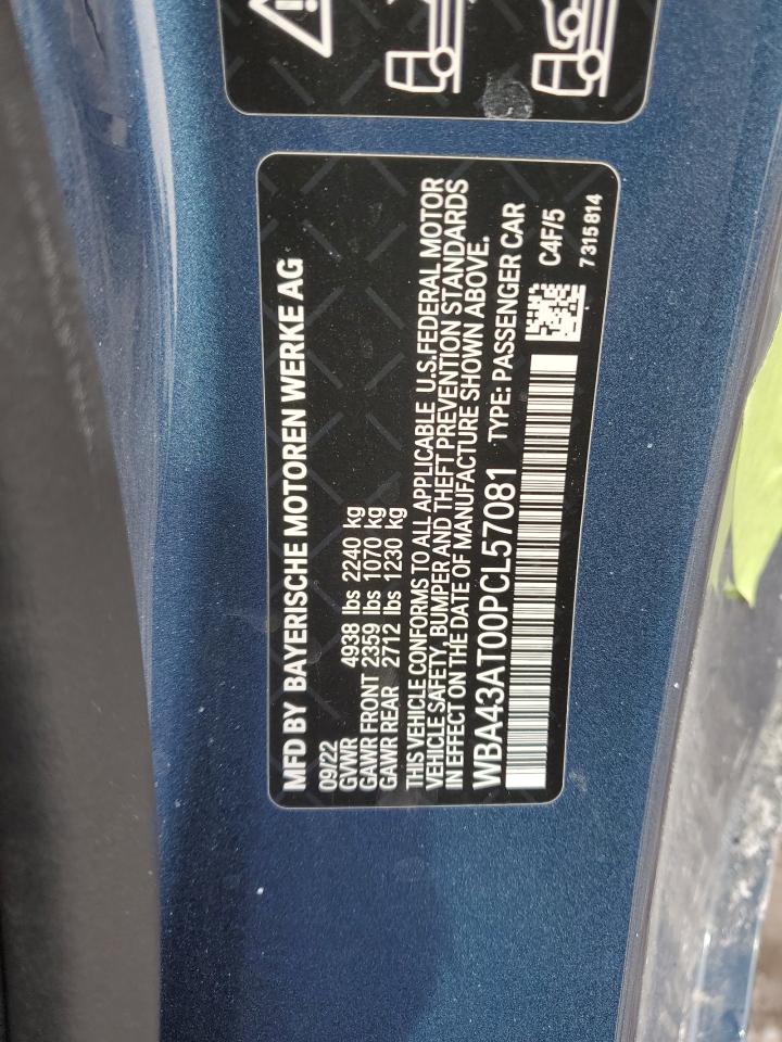 2023 BMW 430XI VIN:WBA43AT00PCL57081