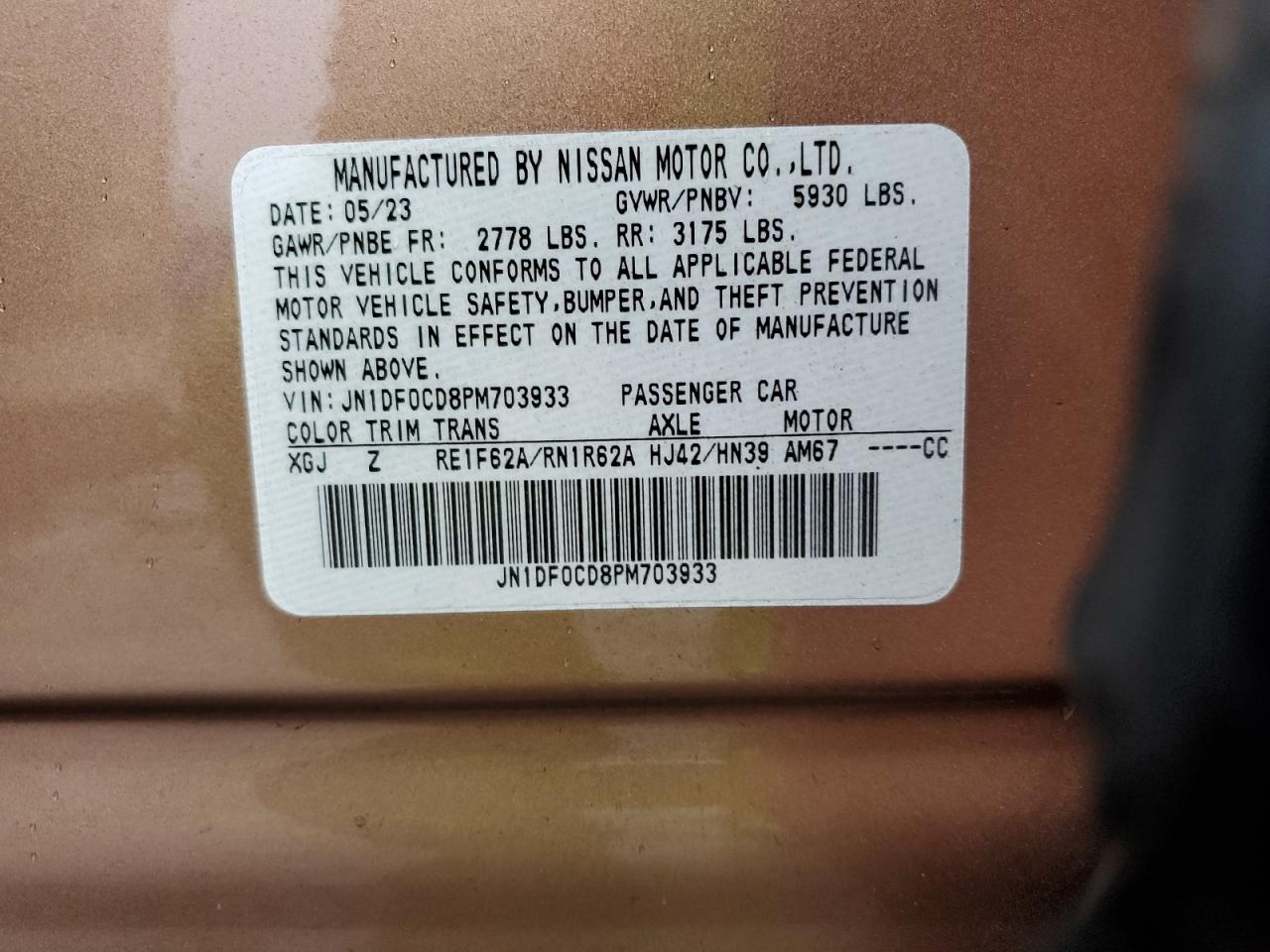 2023 NISSAN ARIYA PLATINUM + VIN:JN1DF0CD8PM703933