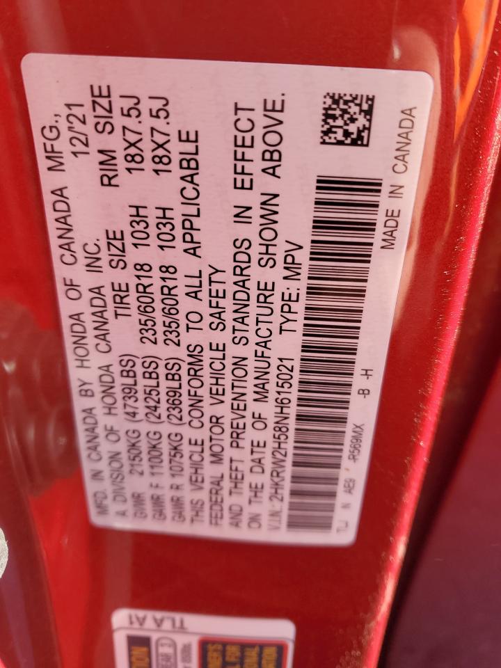 2022 HONDA CR-V EX VIN:2HKRW2H58NH615021