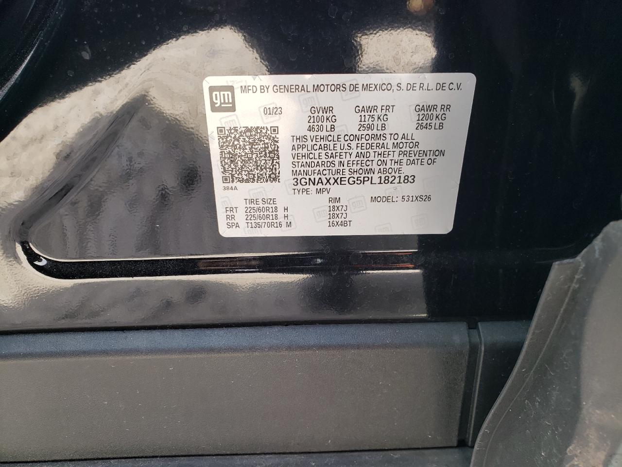 2023 CHEVROLET EQUINOX PREMIER VIN:3GNAXXEG5PL182183