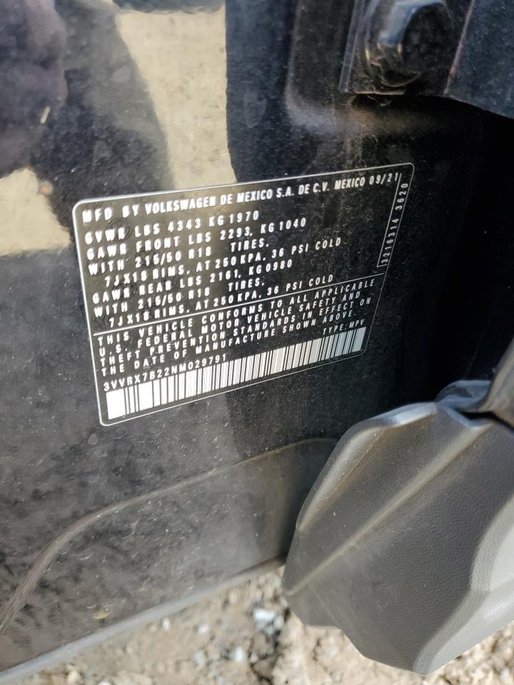 2022 VOLKSWAGEN TAOS SE VIN:3VVRX7B22NM029791