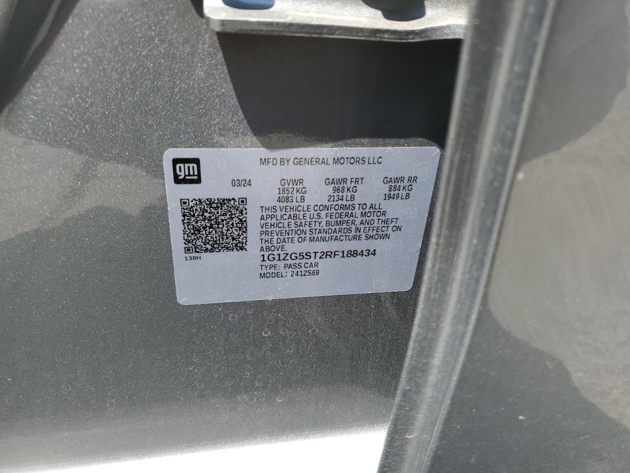 2024 CHEVROLET MALIBU RS VIN:1G1ZG5ST2RF188434