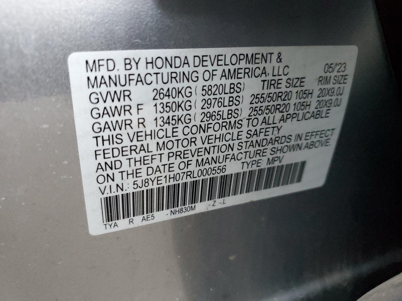 2024 ACURA MDX A-SPEC VIN:5J8YE1H07RL000556