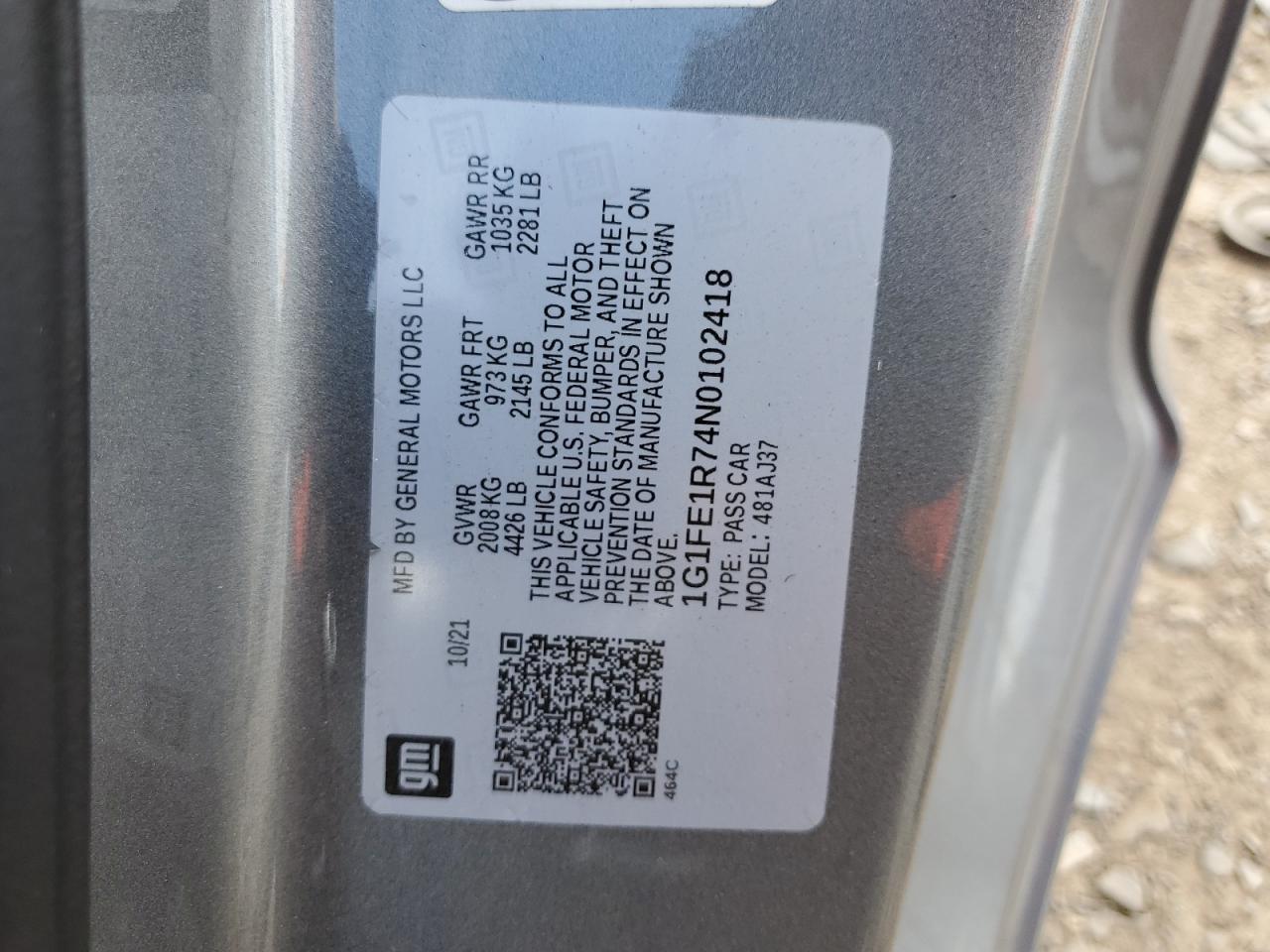 2022 CHEVROLET CAMARO LT1 VIN:1G1FE1R74N0102418