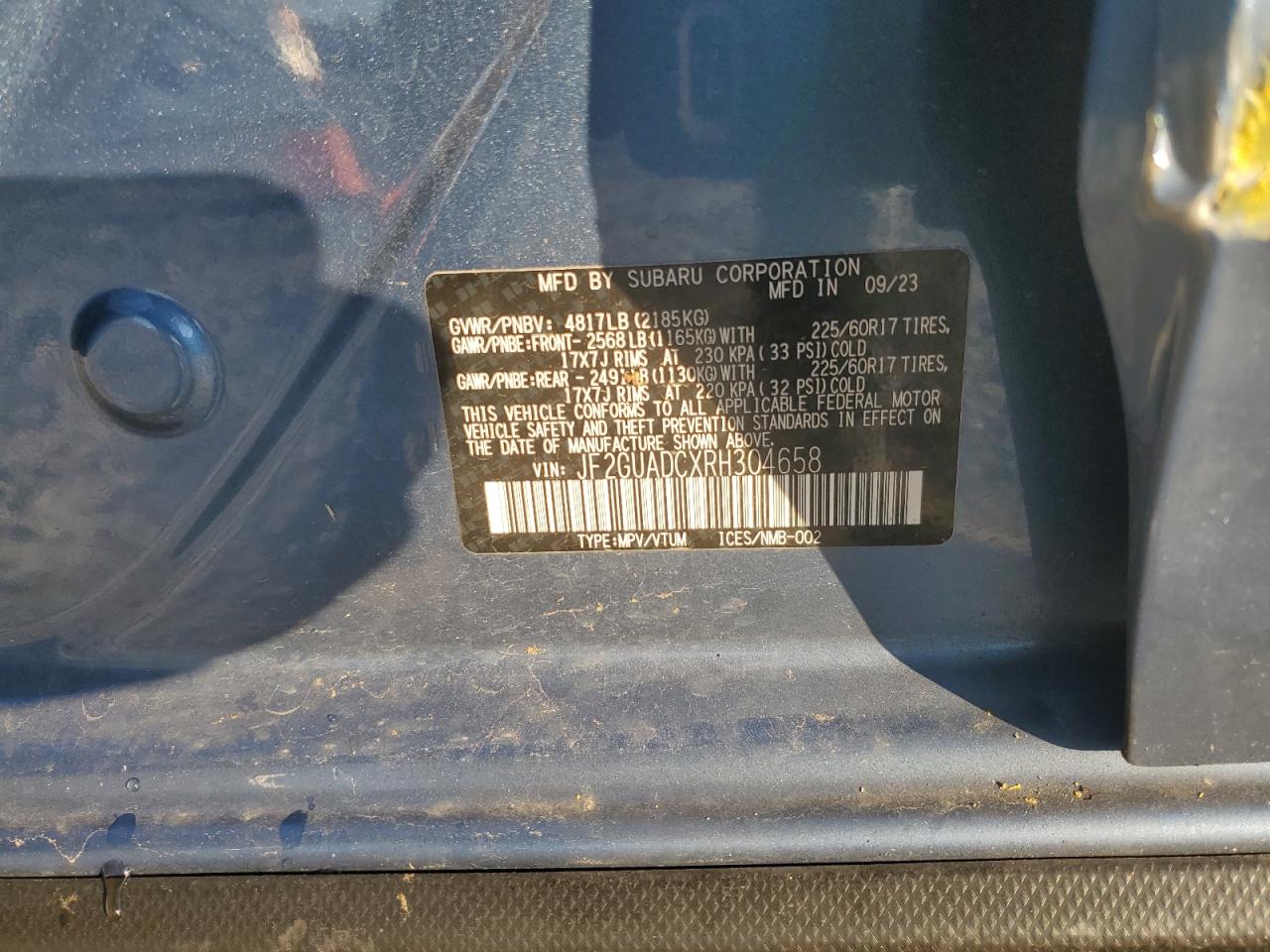 2024 SUBARU CROSSTREK PREMIUM VIN:JF2GUADCXRH304658