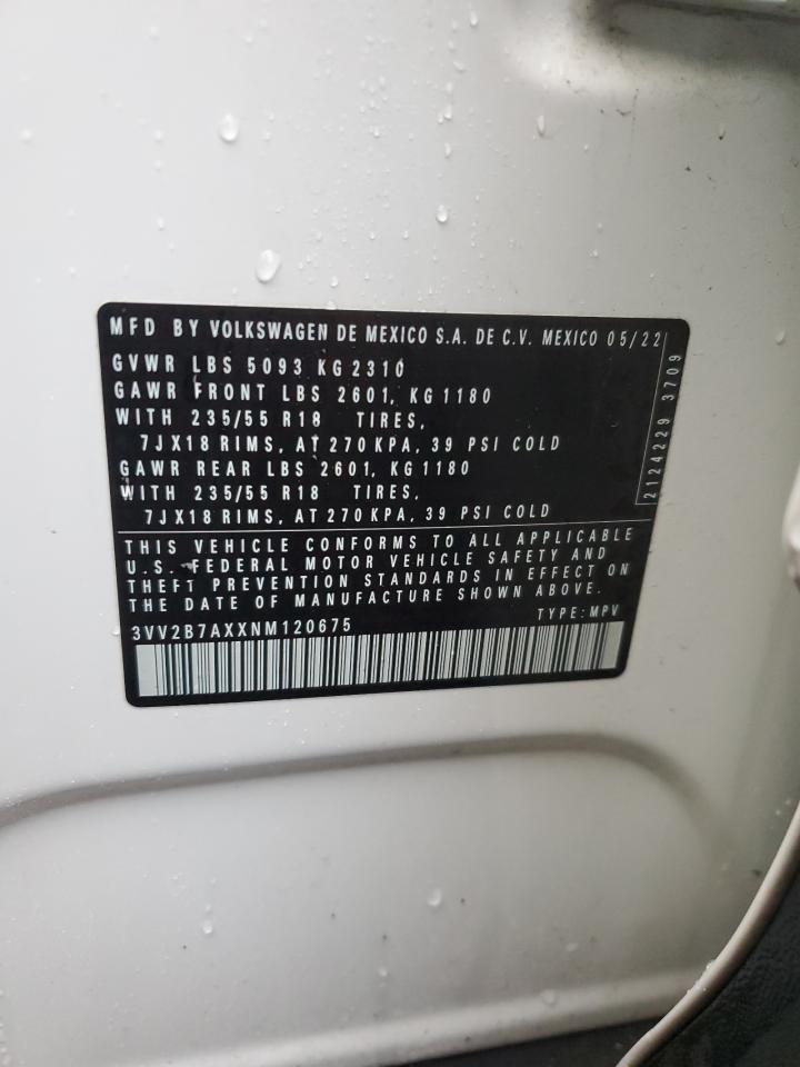 2022 VOLKSWAGEN TIGUAN SE VIN:3VV2B7AXXNM120675