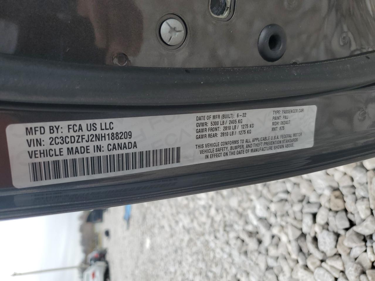 2022 DODGE CHALLENGER R/T SCAT PACK VIN:2C3CDZFJ2NH188209