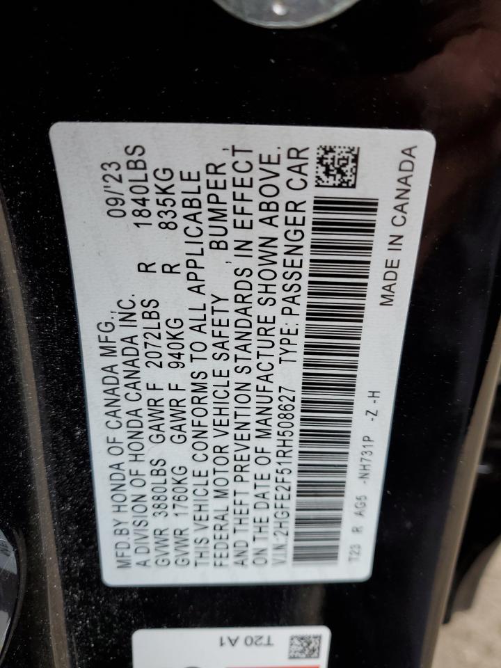 2024 HONDA CIVIC SPORT VIN:2HGFE2F51RH508627