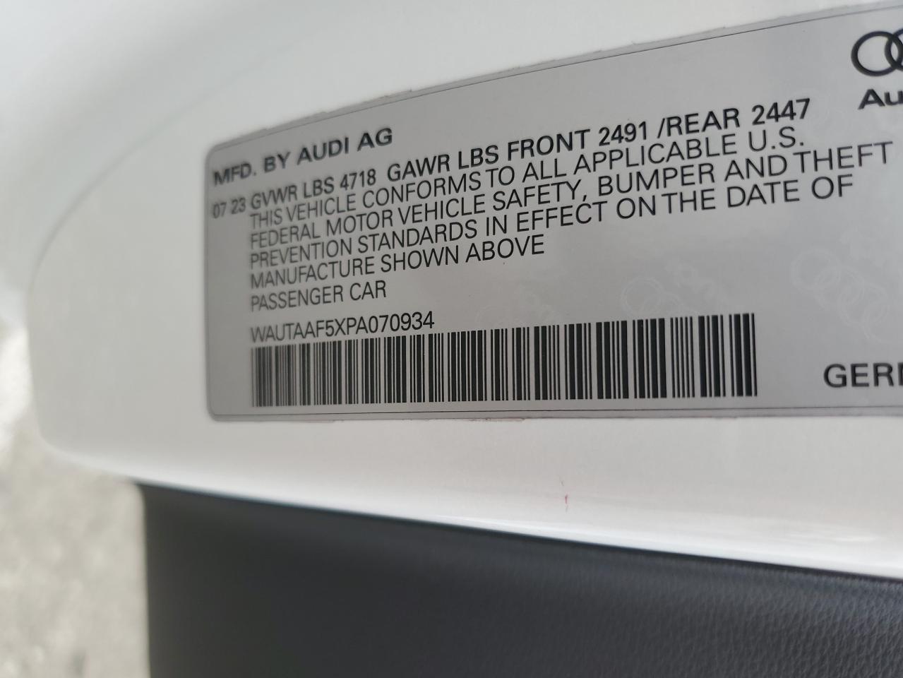 2023 AUDI A5 PREMIUM PLUS 45 VIN:WAUTAAF5XPA070934