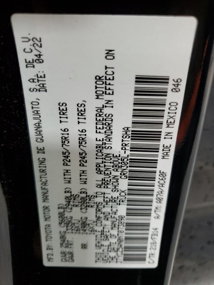 2022 TOYOTA TACOMA DOUBLE CAB VIN:3TYCZ5AN0NT073890