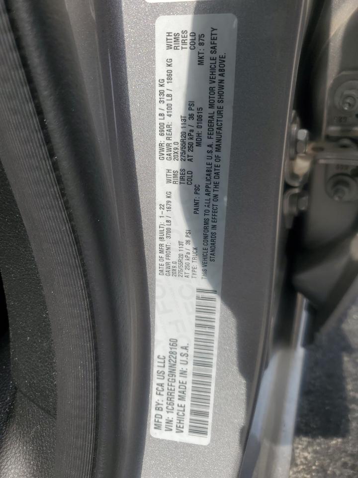 2022 RAM 1500 BIG HORN/LONE STAR VIN:1C6RREFG9NN228160