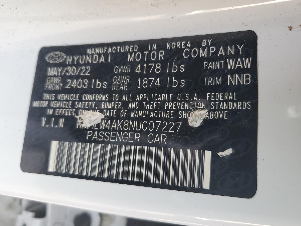 2022 HYUNDAI ELANTRA N VIN:KMHLW4AK8NU007227
