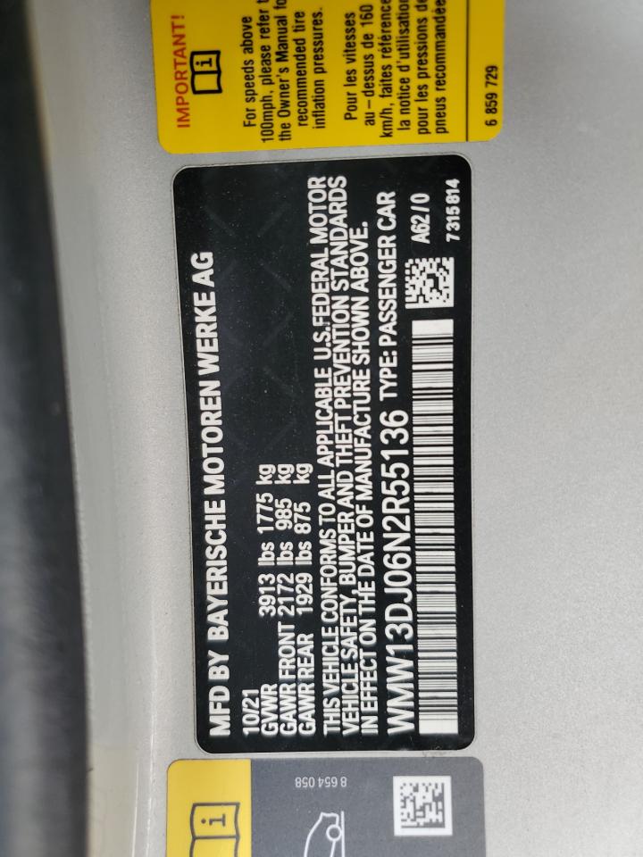 2022 MINI COOPER SE VIN:WMW13DJ06N2R55136