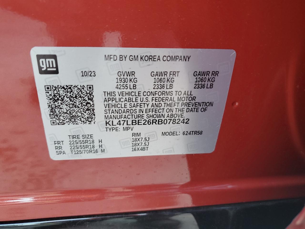 2024 BUICK ENVISTA SPORT TOURING VIN:KL47LBE26RB078242