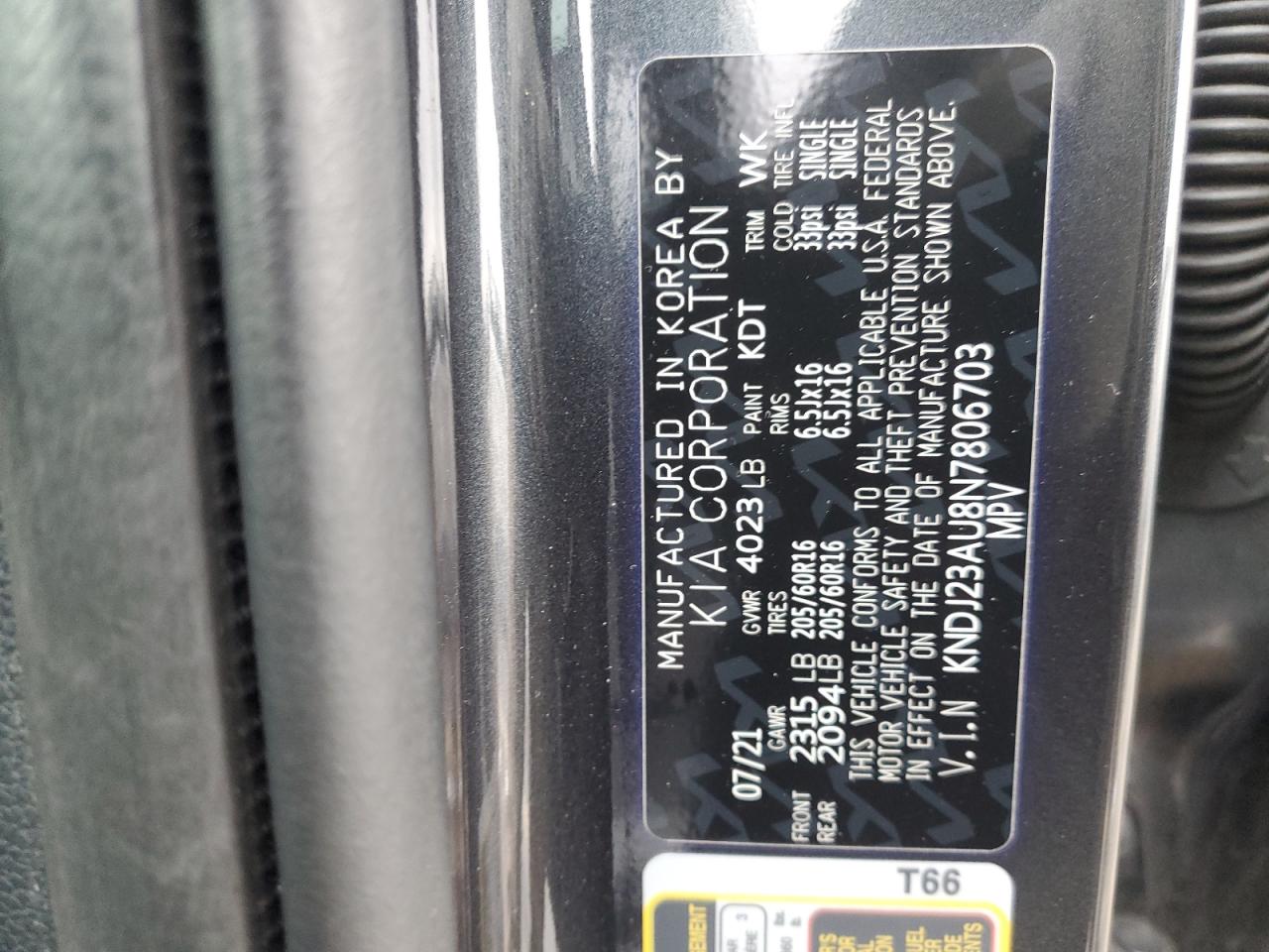 2022 KIA SOUL LX VIN:KNDJ23AU8N7806703