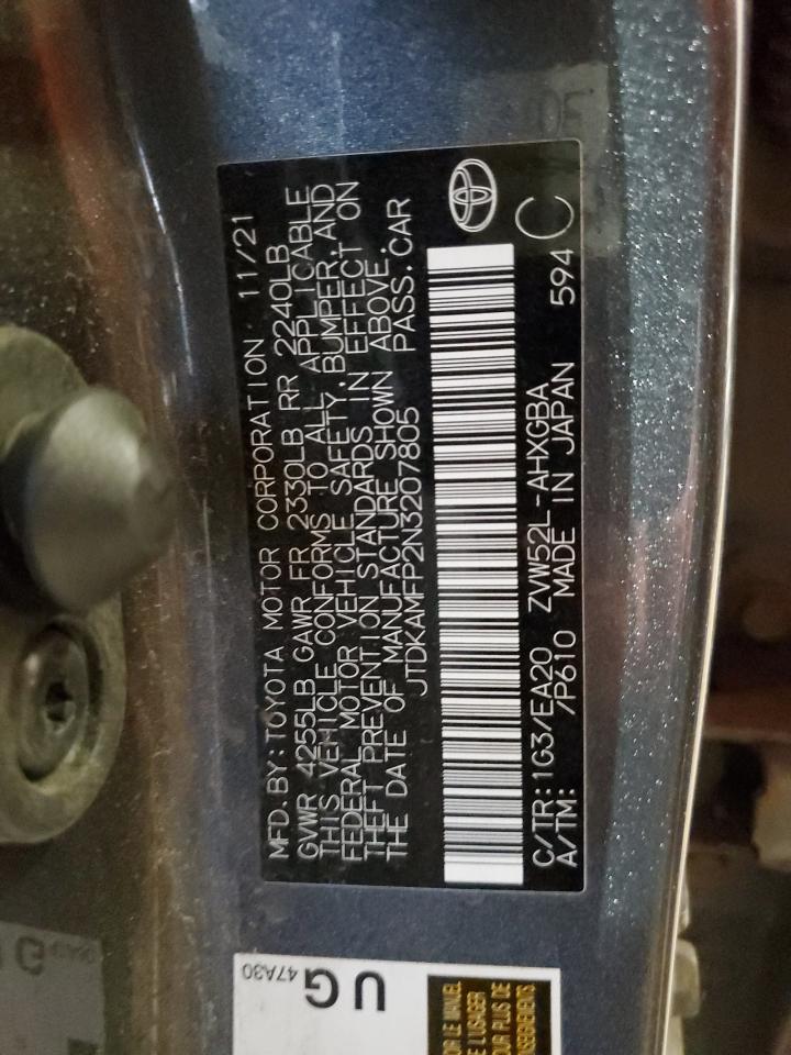 2022 TOYOTA PRIUS PRIME LE VIN:JTDKAMFP2N3207805