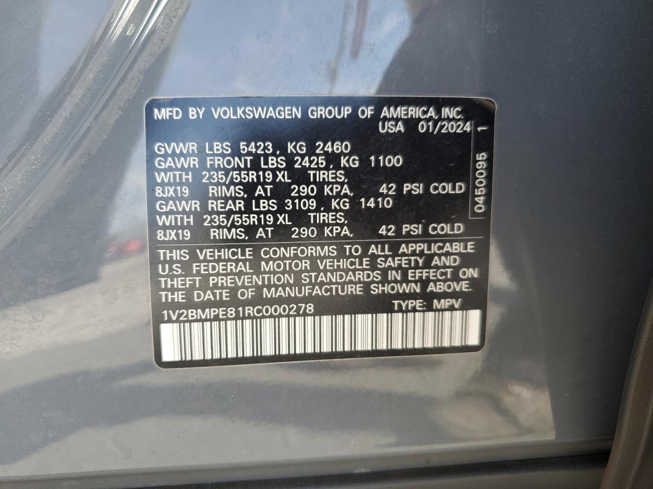 2024 VOLKSWAGEN ID.4 VIN:1V2BMPE81RC000278