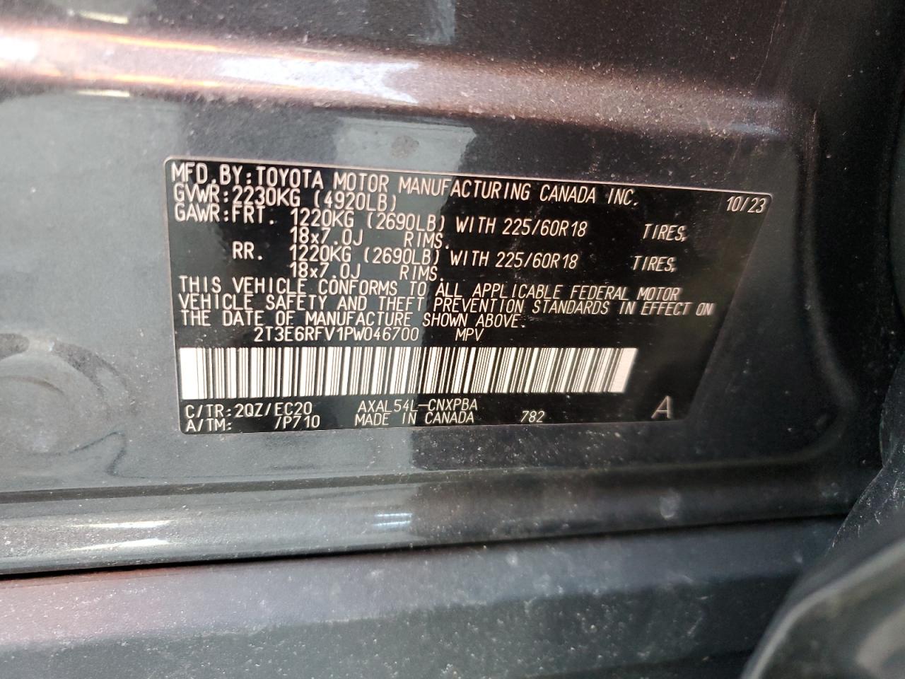 2023 TOYOTA RAV4 XSE VIN:2T3E6RFV1PW046700