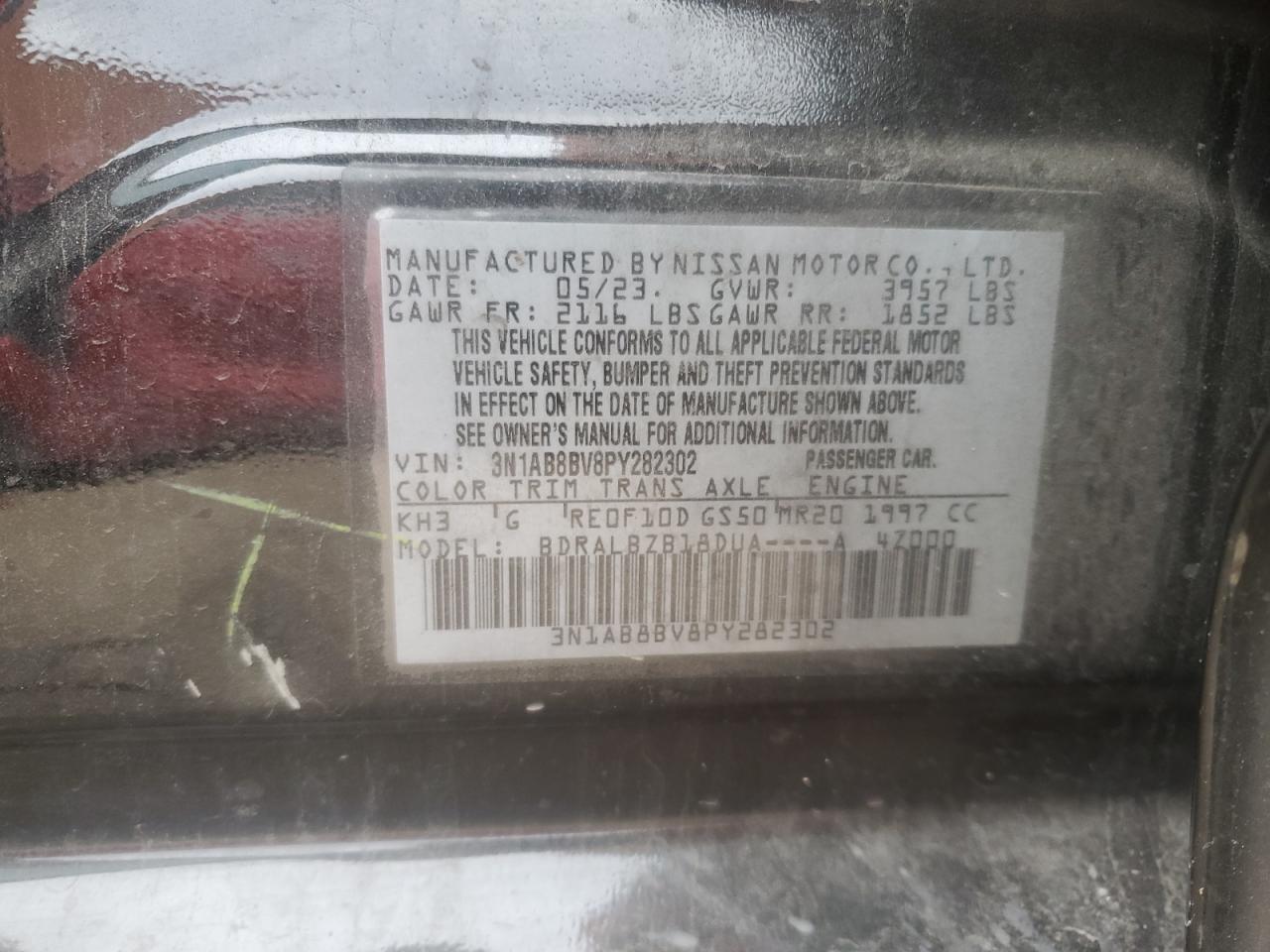 2023 NISSAN SENTRA S VIN:3N1AB8BV8PY282302