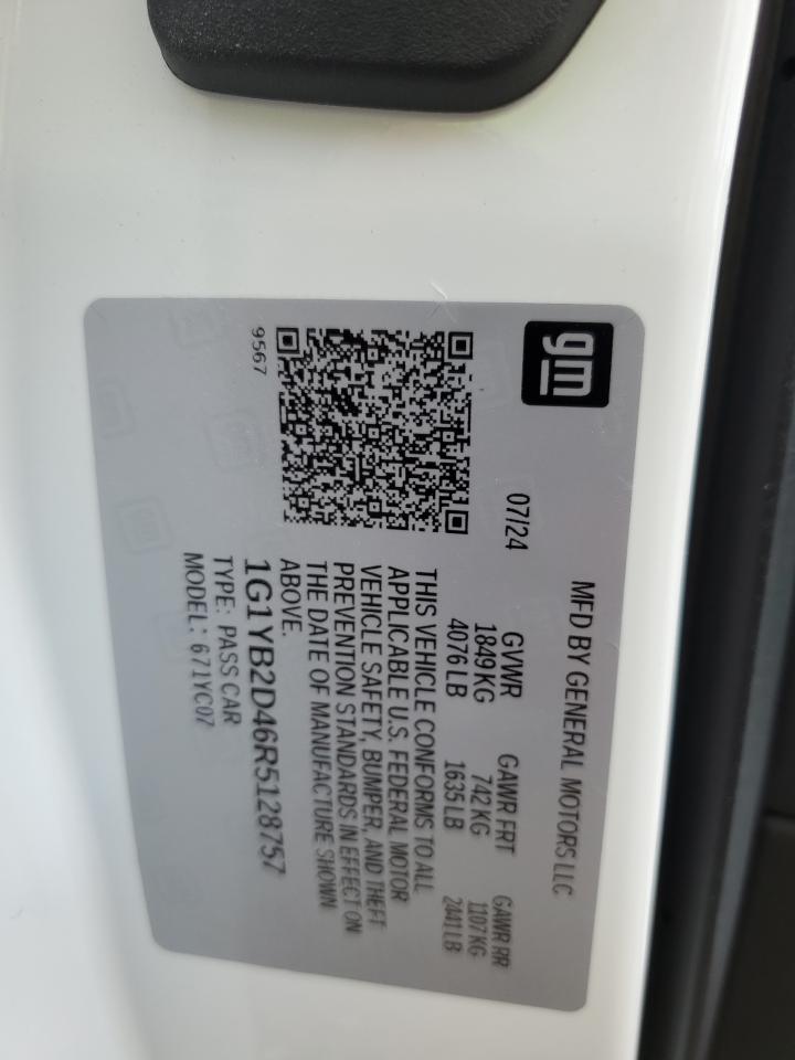 2024 CHEVROLET CORVETTE STINGRAY 2LT VIN:1G1YB2D46R5128757