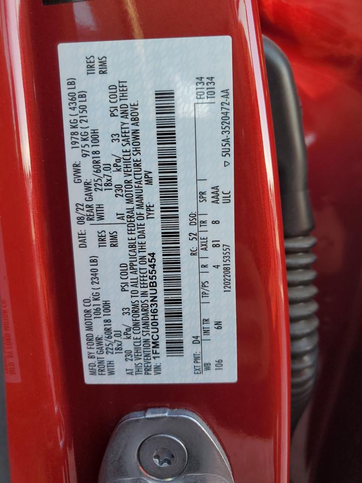 2022 FORD ESCAPE SEL VIN:1FMCU0H63NUB55454