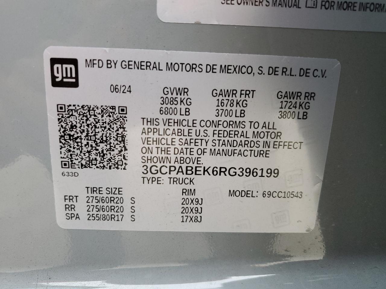 2024 CHEVROLET SILVERADO C1500 CUSTOM VIN:3GCPABEK6RG396199