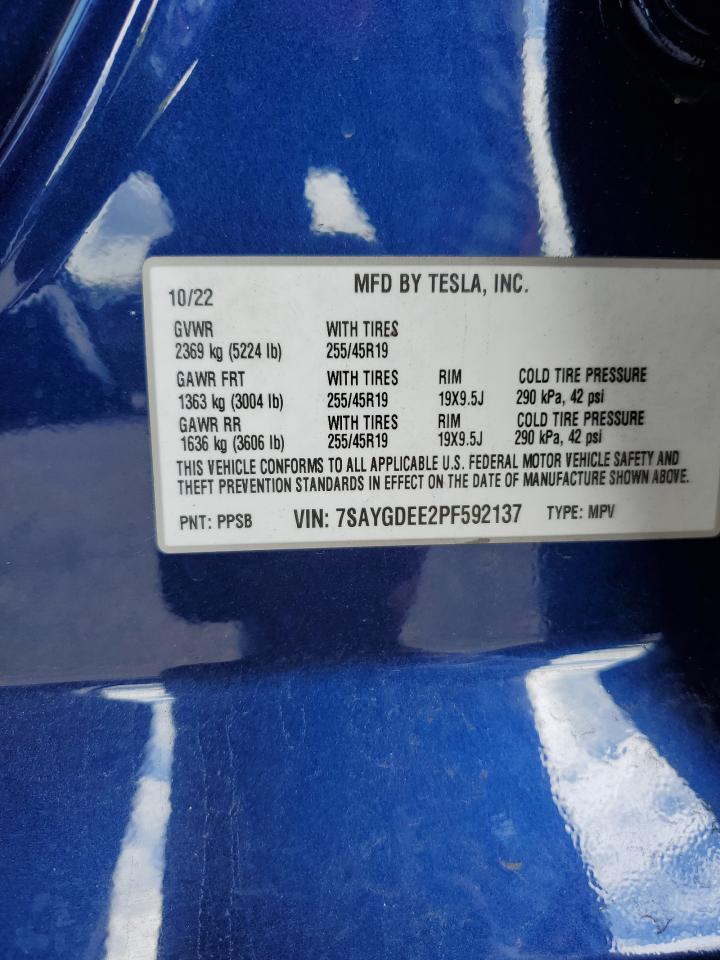 2023 TESLA MODEL Y VIN:7SAYGDEE2PF592137
