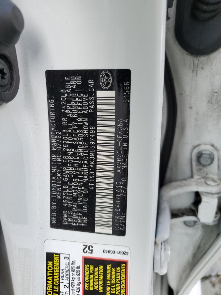 2022 TOYOTA CAMRY NIGHT SHADE VIN:4T1S31AK3NU597498