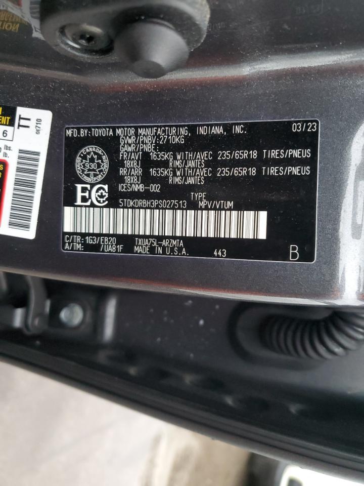 2023 TOYOTA HIGHLANDER L VIN:5TDKDRBH3PS027513