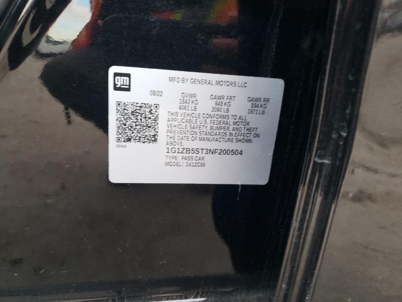 2022 CHEVROLET MALIBU LS VIN:1G1ZB5ST3NF200504