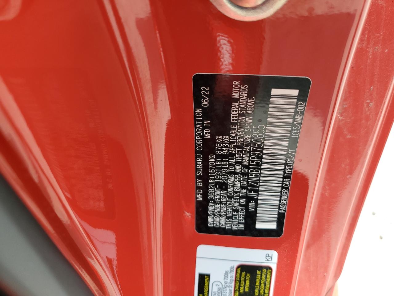 2023 TOYOTA GR 86 VIN:JF1ZNBB15P9750855