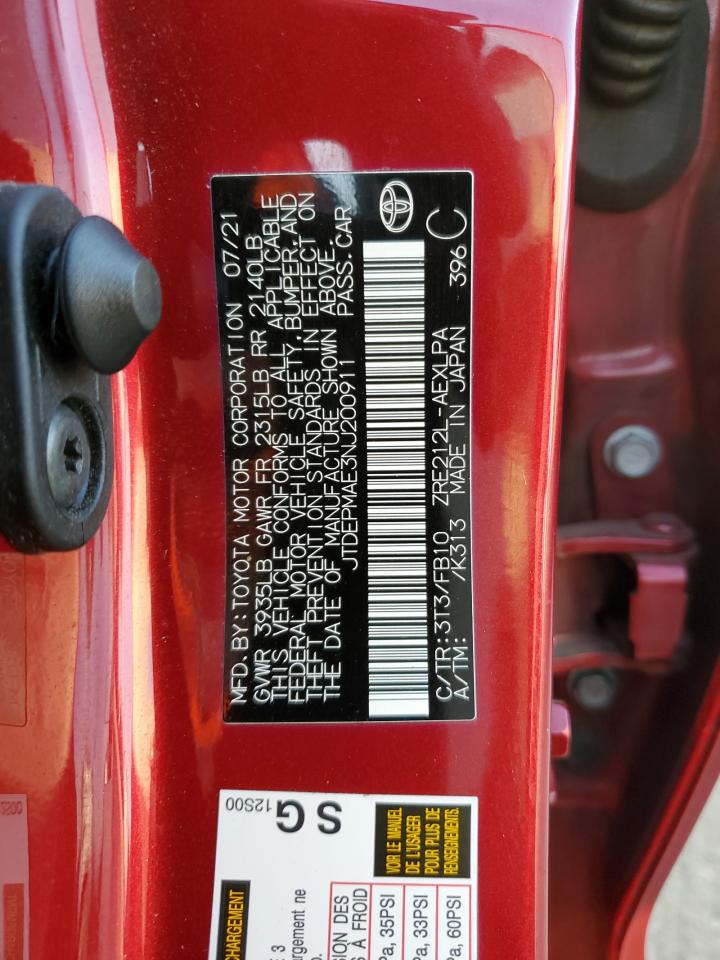 2022 TOYOTA COROLLA LE VIN:JTDEPMAE3NJ200911
