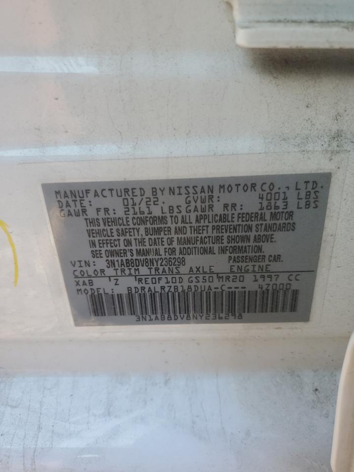 2022 NISSAN SENTRA SR VIN:3N1AB8DV8NY236298