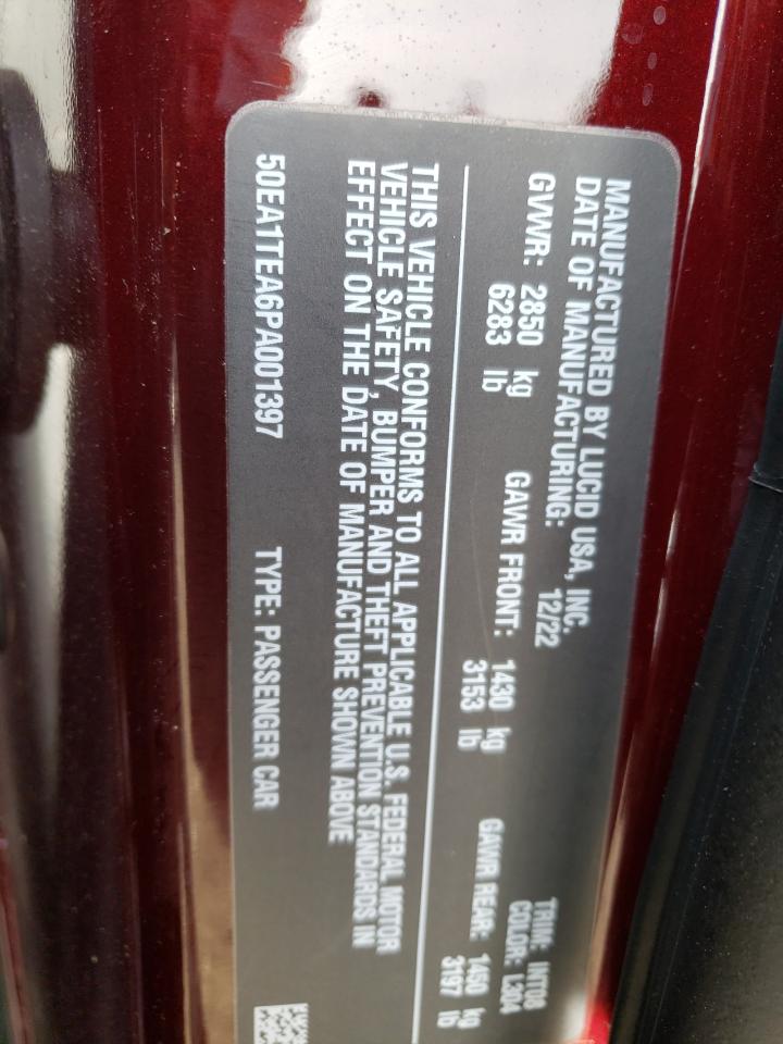 2023 LUCID MOTORS AIR TOURING VIN:50EA1TEA6PA001397