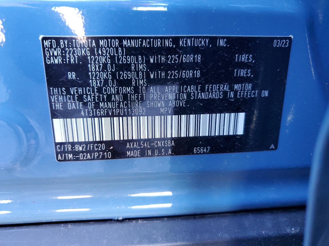 2023 TOYOTA RAV4 SE VIN:4T3T6RFV1PU113092