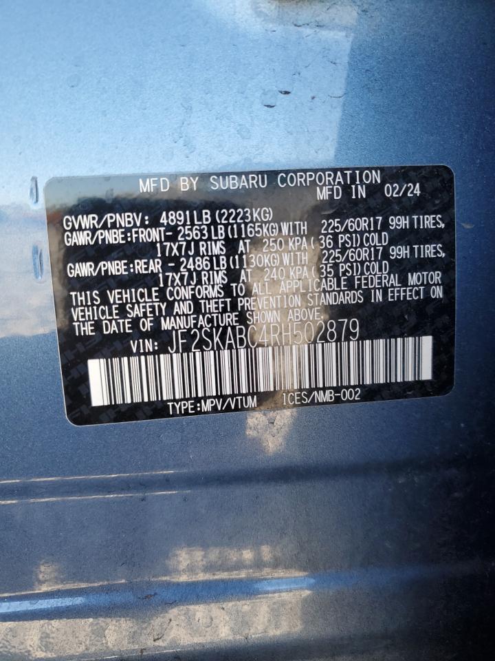 2024 SUBARU FORESTER VIN:JF2SKABC4RH502879