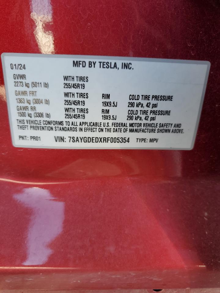2024 TESLA MODEL Y VIN:7SAYGDEDXRF005354