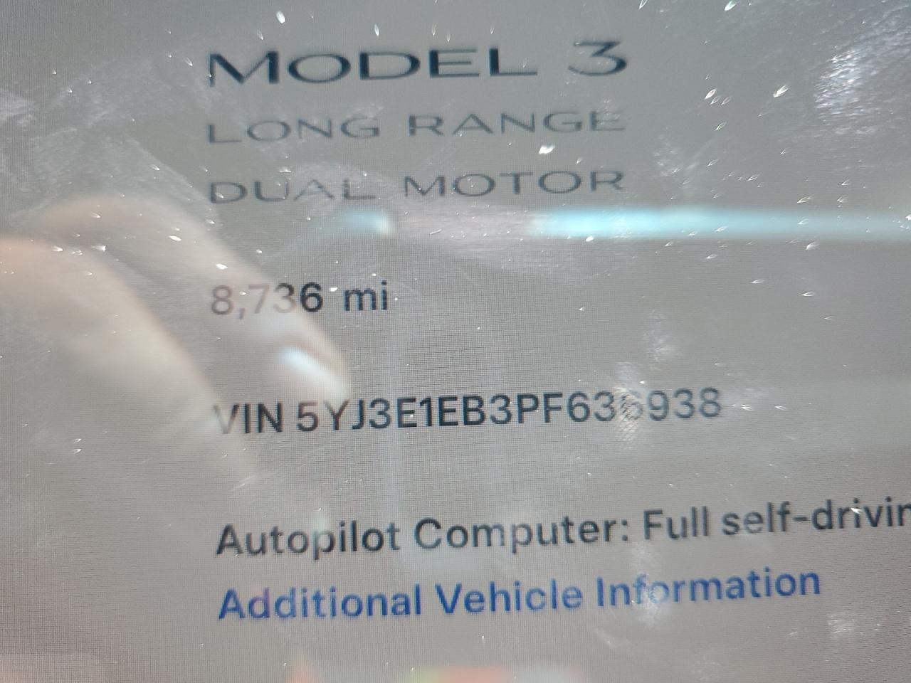2023 TESLA MODEL 3 VIN:5YJ3E1EB3PF636938