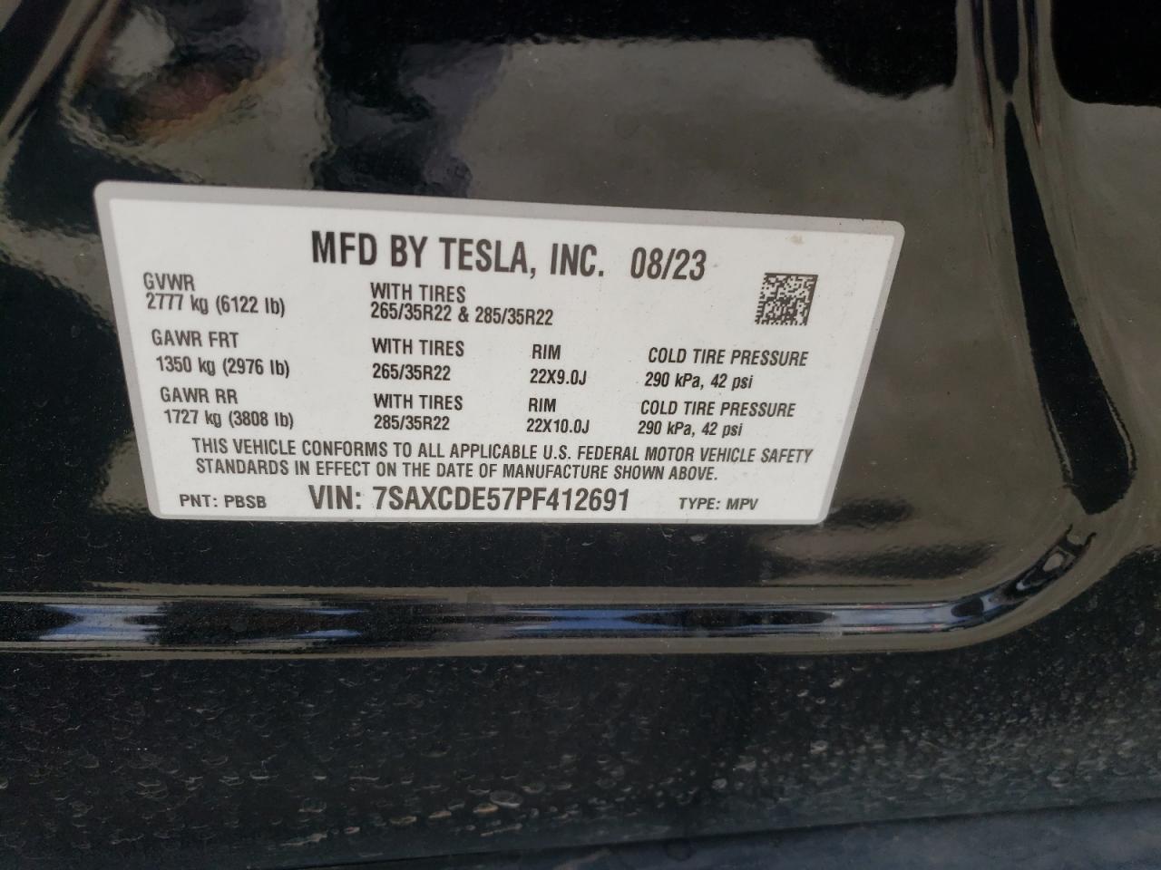 2023 TESLA MODEL X VIN:7SAXCDE57PF412691