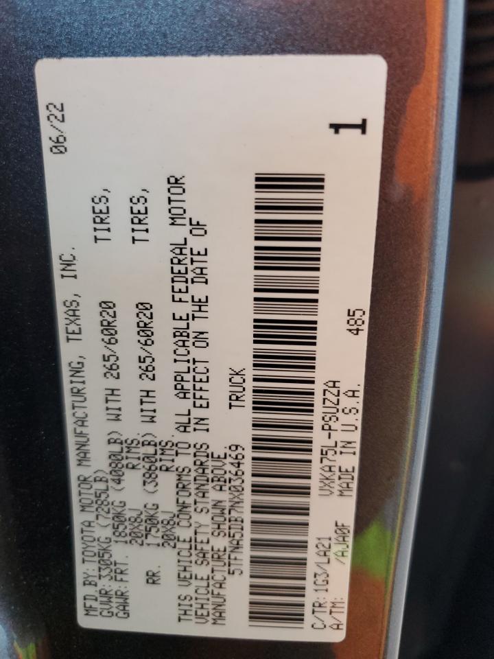 2022 TOYOTA TUNDRA CREWMAX PLATINUM VIN:5TFNA5DB7NX036469