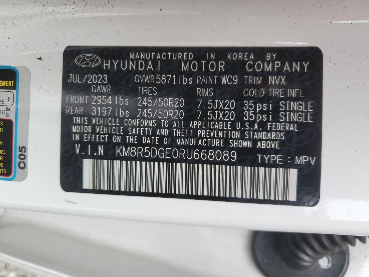 2024 HYUNDAI PALISADE LIMITED VIN:KM8R5DGE0RU668089