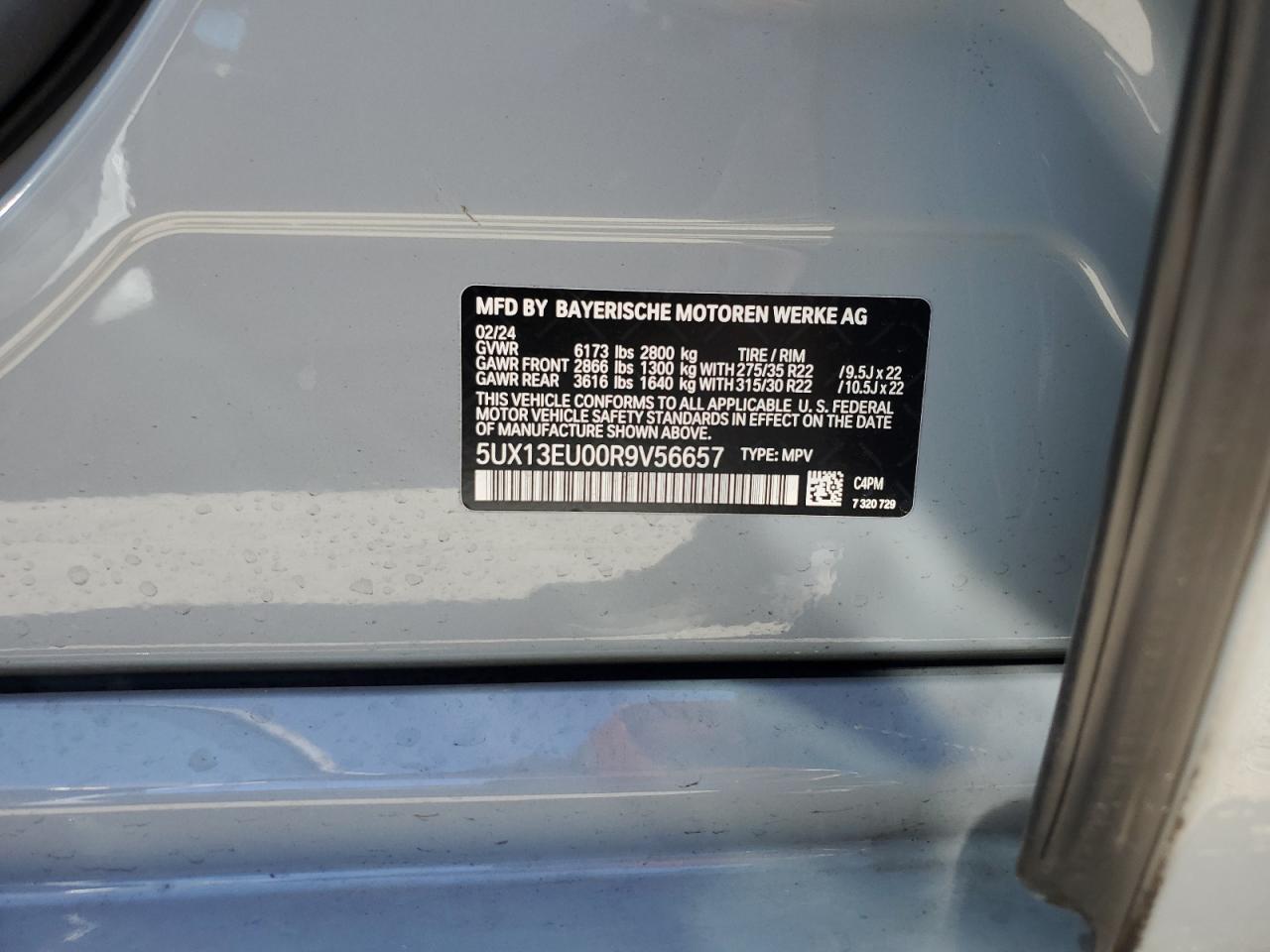 2024 BMW X5 SDRIVE 40I VIN:5UX13EU00R9V56657