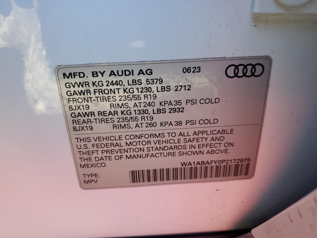 2023 AUDI Q5 PREMIUM 40 VIN:WA1ABAFY0P2172975