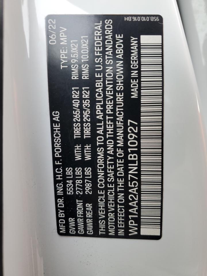 2022 PORSCHE MACAN VIN:WP1AA2A57NLB10927