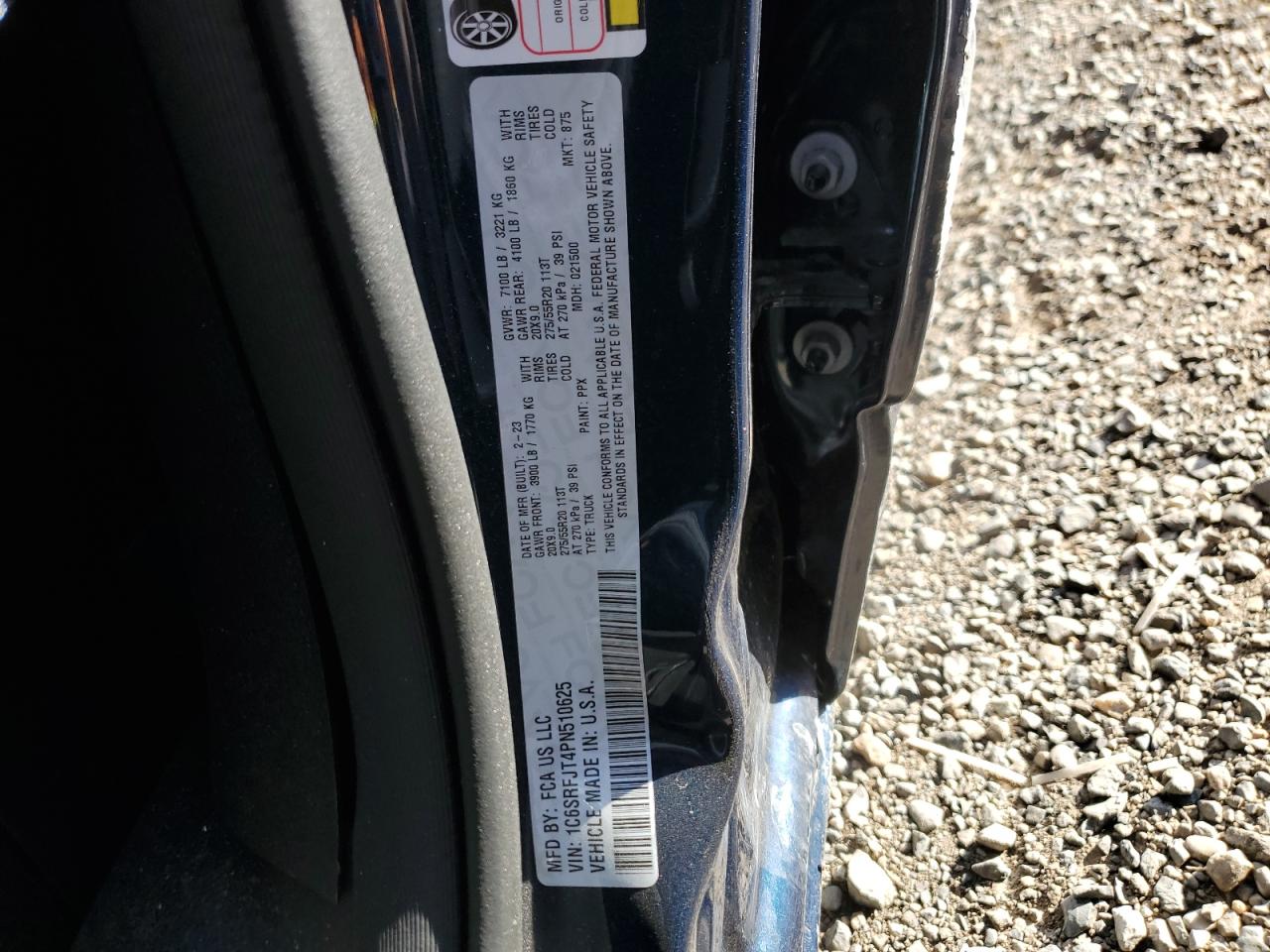 2023 RAM 1500 LARAMIE VIN:1C6SRFJT4PN510625