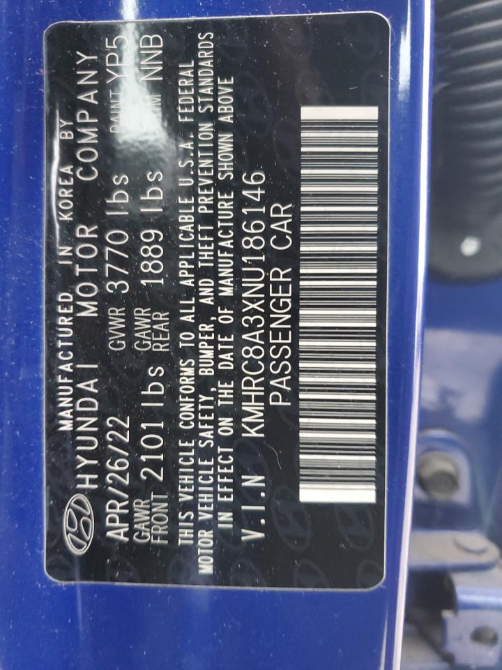 2022 HYUNDAI VENUE SEL VIN:KMHRC8A3XNU186146