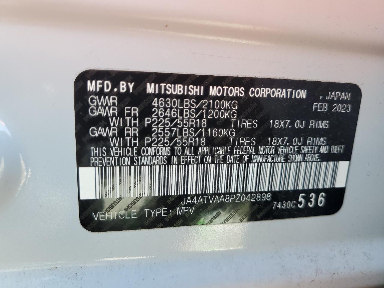 2023 MITSUBISHI ECLIPSE CROSS LE VIN:JA4ATVAA8PZ042898