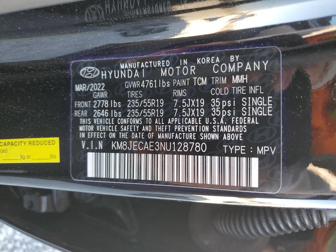 2022 HYUNDAI TUCSON LIMITED VIN:KM8JECAE3NU128780